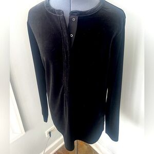 Lauren by Ralph Lauren Sz M Black Velvet Long sleeve Henley Tunic Button Up